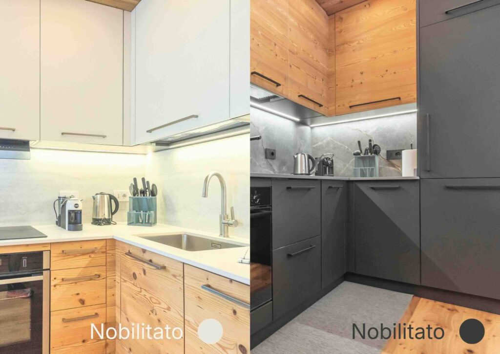 Esempi di arredo legno abbinati con ante in nobilitato