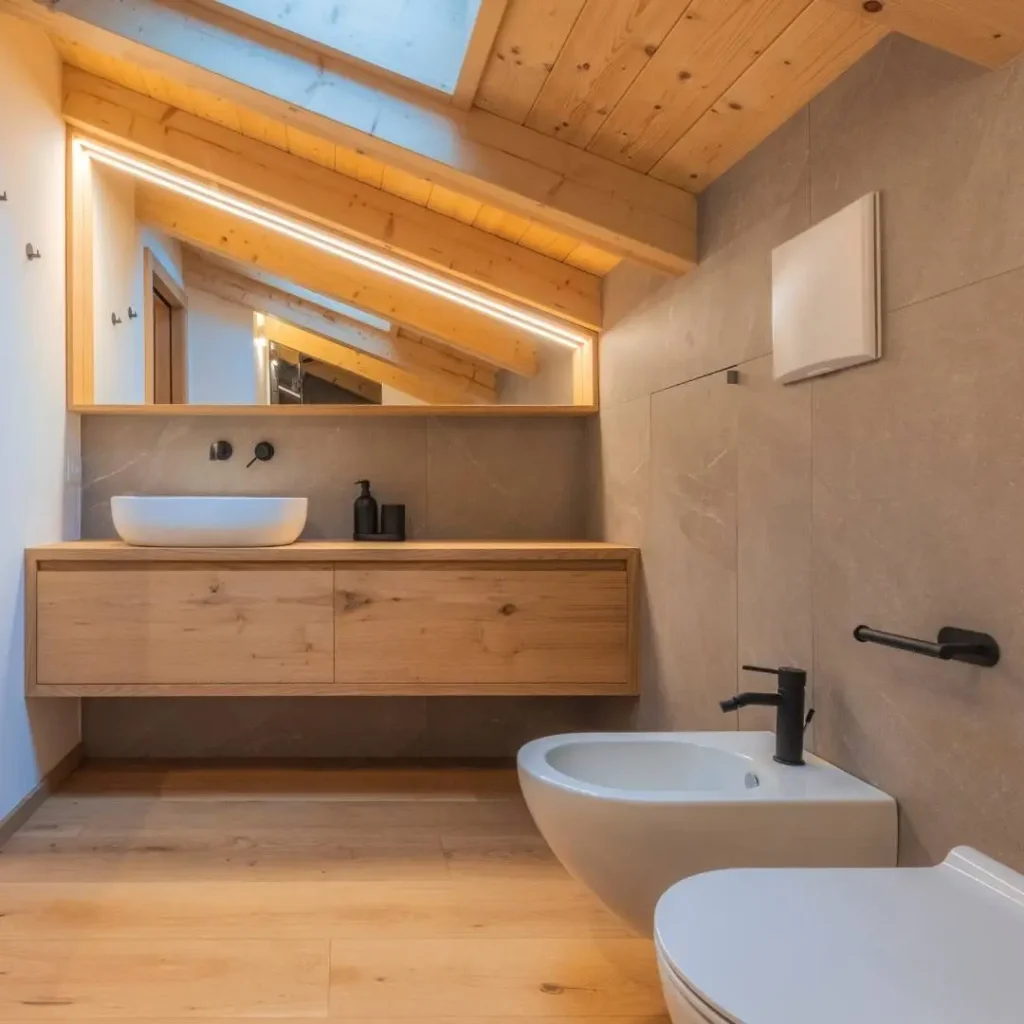 Arredo bagno su misura sottotetto in legno