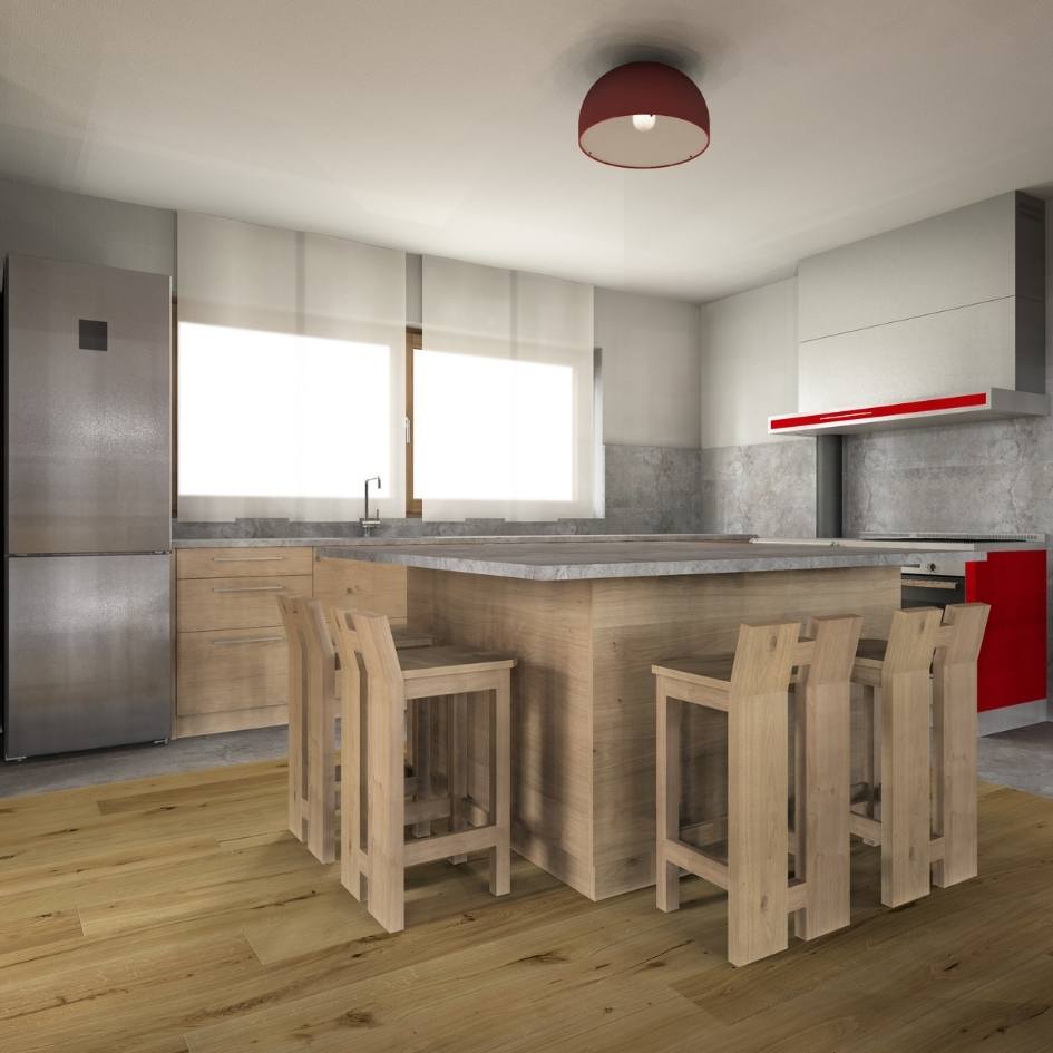 Render fedele del progetto della cucina di montagna
